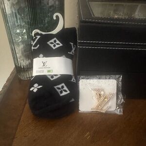 Fashion Black Monogram Long Socks and Fashion Brooche